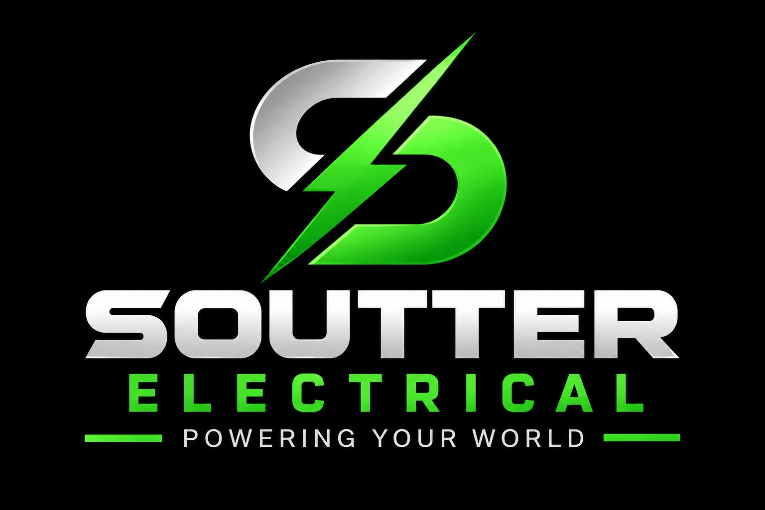 Soutter Electrical logo with chrome lettering and neon-green lightning emblem